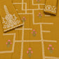 Floral and Motif Dhanak - 2-Piece Unstitched Collection; Mustard Windowpane, actual fabric and design detail.