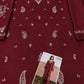 Floral and Motif Dhanak - 2-Piece Unstitched Collection; Burgundy Allover, actual fabric and design detail.