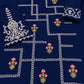 Floral and Motif Dhanak - 2-Piece Unstitched Collection; Navy Windowpane, actual fabric and design detail.