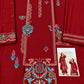 Floral and Motif Dhanak - 2-Piece Unstitched Collection; Red Botanical, actual fabric and design detail.