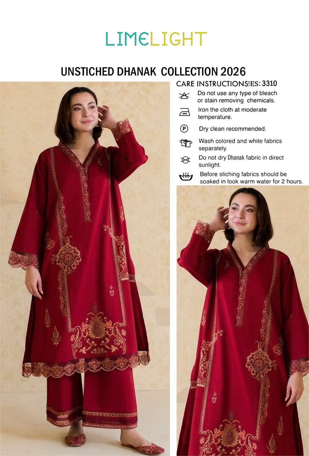 Floral and Motif Dhanak - 2-Piece Unstitched Collection; Red Botanical, original model view.