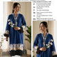 Floral and Motif Dhanak - 2-Piece Unstitched Collection; Navy and Cream Border, original model view.
