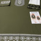 Floral and Motif Dhanak - 2-Piece Unstitched Collection; Olive and Cream Border, actual fabric and design detail.