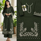 Floral and Motif Dhanak - 2-Piece Unstitched Collection; Olive Scroll Hem, original model view.