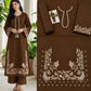 Floral and Motif Dhanak - 2-Piece Unstitched Collection; Brown Scroll Hem, original model view.
