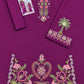 Floral and Motif Dhanak - 2-Piece Unstitched Collection; Purple Ornate Floral, actual fabric and design detail.