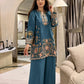 Floral and Motif Dhanak - 2-Piece Unstitched Collection; Teal Border Bloom, original model view.