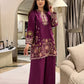 Floral and Motif Dhanak - 2-Piece Unstitched Collection; Plum Border Bloom, original model view.