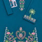 Floral and Motif Dhanak - 2-Piece Unstitched Collection; Teal Border Bloom, actual fabric and design detail.