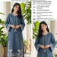 Floral and Motif Dhanak - 2-Piece Unstitched Collection; Navy Scroll Hem, original model view.