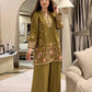 Floral and Motif Dhanak - 2-Piece Unstitched Collection; Olive Border Bloom, original model view.