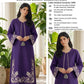 Floral and Motif Dhanak - 2-Piece Unstitched Collection; Purple Scroll Hem, original model view.
