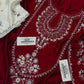 Sequin Embroidered Silk - 2-Piece Unstitched Suit; Burgundy and Ivory, actual fabric and design detail.