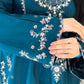 Sequin Embroidered Silk - 2-Piece Unstitched Suit; Teal and Ivory, original model view.