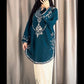 Sequin Embroidered Silk - 2-Piece Unstitched Suit; Teal and Ivory, original model view.