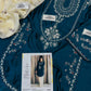 Sequin Embroidered Silk - 2-Piece Unstitched Suit; Teal and Ivory, actual fabric and design detail.