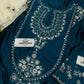 Sequin Embroidered Silk - 2-Piece Unstitched Suit; Teal and Ivory, actual fabric and design detail.