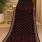 Sequin Velvet Shawl - 2.5-Yard Ready-to-Wear; Diamond - Maroon, shawl design view.