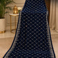 Sequin Velvet Shawl - 2.5-Yard Ready-to-Wear; Diamond - Navy, shawl design view.