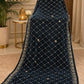 Sequin Velvet Shawl - 2.5-Yard Ready-to-Wear; Diamond - Teal, shawl design view.