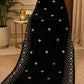 Sequin Velvet Shawl - 2.5-Yard Ready-to-Wear; Motif - Black, shawl design view.