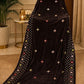 Sequin Velvet Shawl - 2.5-Yard Ready-to-Wear; Motif - Brown, shawl design view.