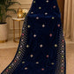 Sequin Velvet Shawl - 2.5-Yard Ready-to-Wear; Motif - Navy, shawl design view.