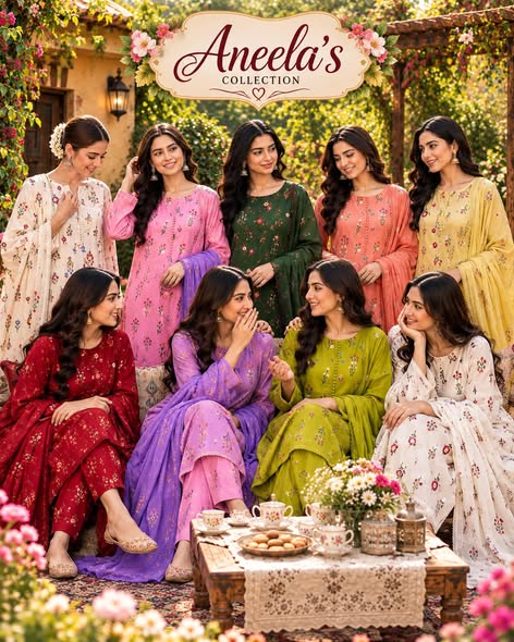Aneela 8101: original model photograph showing nine colour combinations