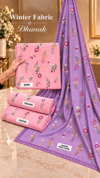 Pink and lavender Aneela 8101: actual shirt, trouser and shawl fabric