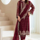 Burgundy Alizeh chiffon suit: original front model photograph