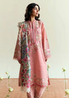Blush embroidered Dhanak three-piece unstitched suit, original front model photograph.