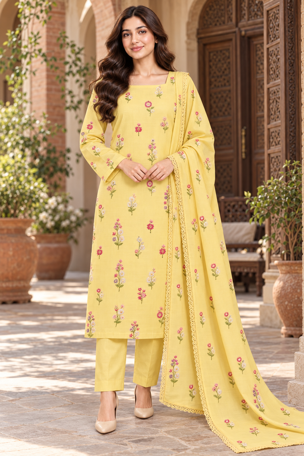Indian Booti Dhanak — Lemon front view