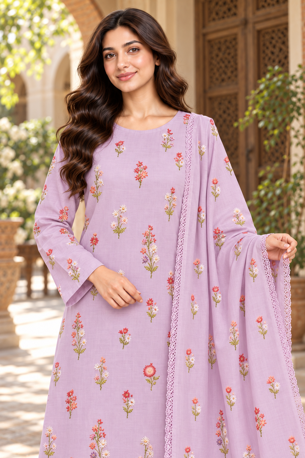 Indian Booti Dhanak — Lilac close view