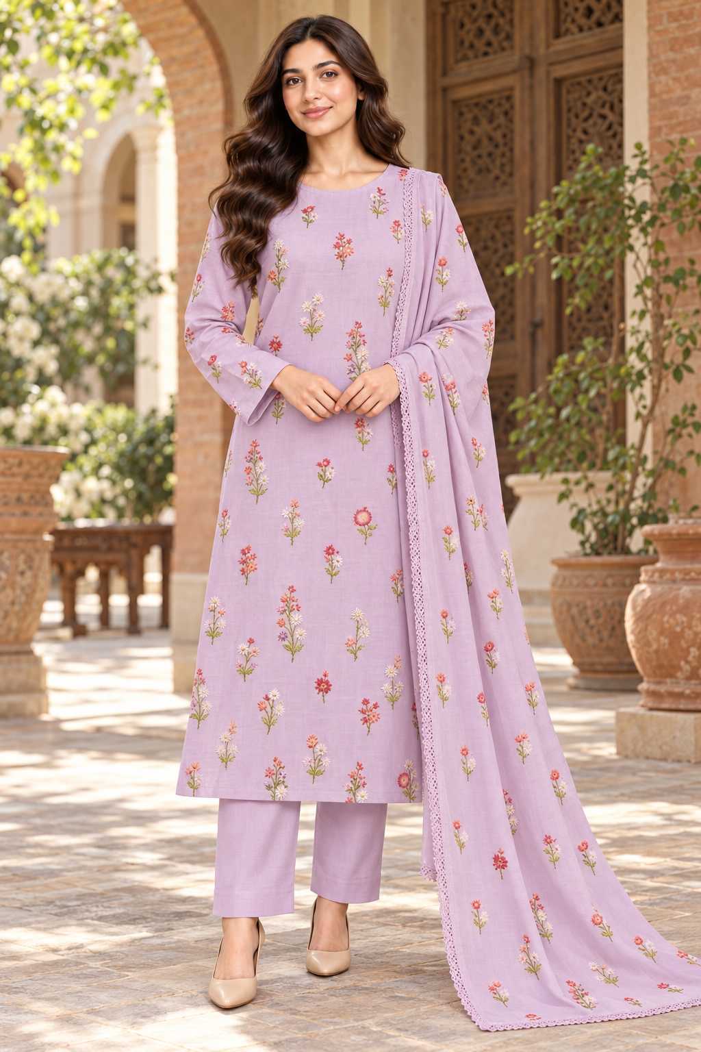 Indian Booti Dhanak — Lilac front view