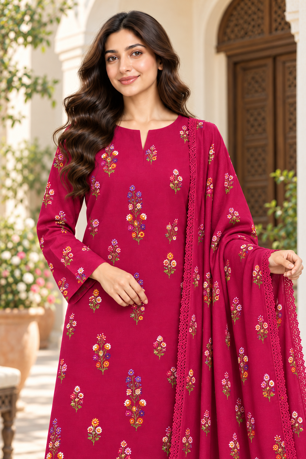 Indian Booti Dhanak — Magenta close view