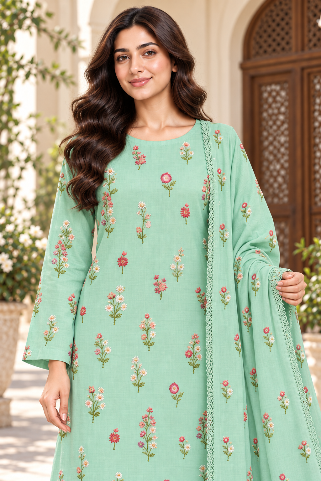 Indian Booti Dhanak — Mint close view