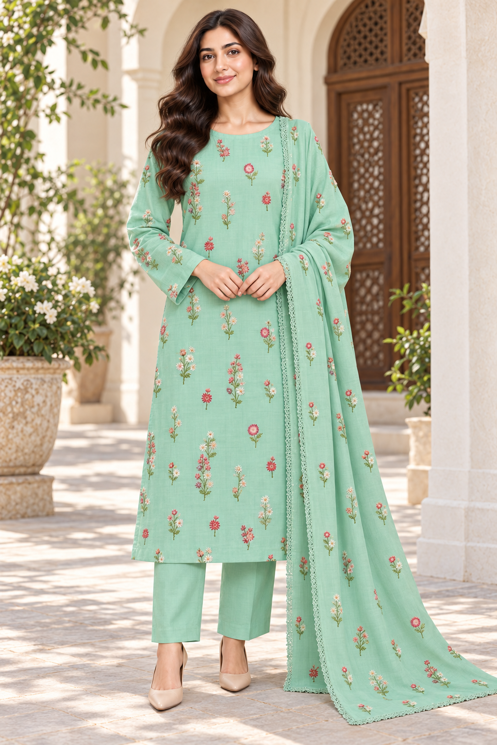 Indian Booti Dhanak — Mint front view