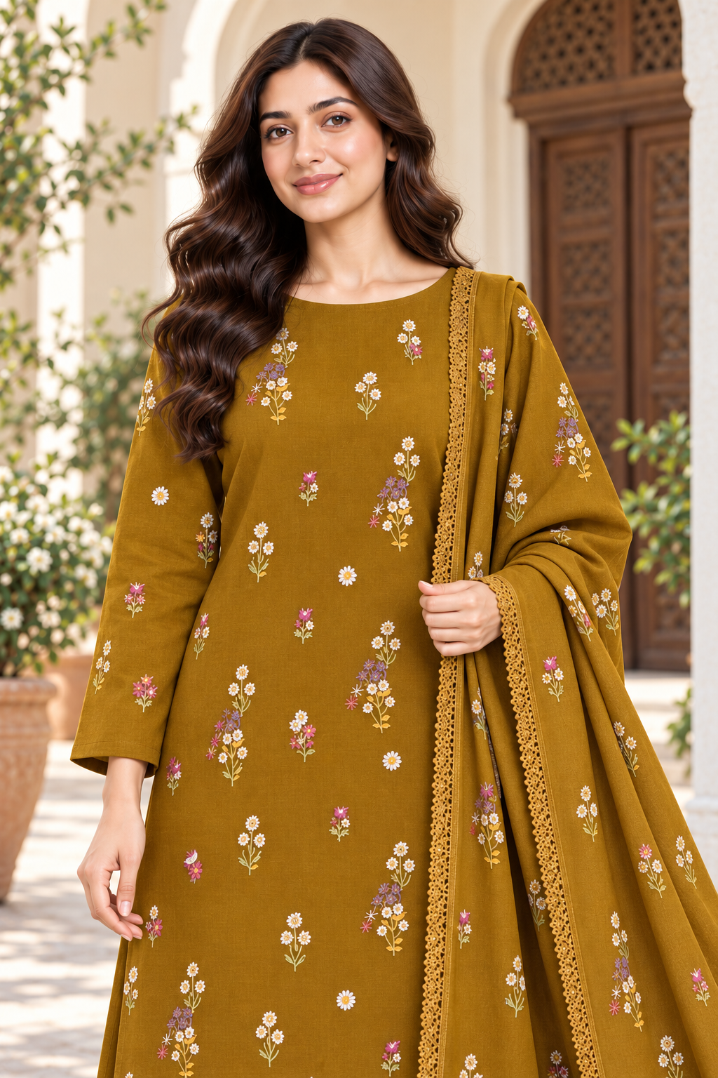 Indian Booti Dhanak — Mustard close view
