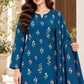 Indian Booti Dhanak — Petrol Blue close view