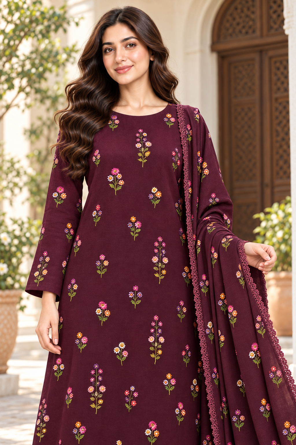Indian Booti Dhanak — Plum close view