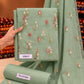 Sage Indian Booti Dhanak — actual unstitched shirt, trouser and embroidered dupatta fabric