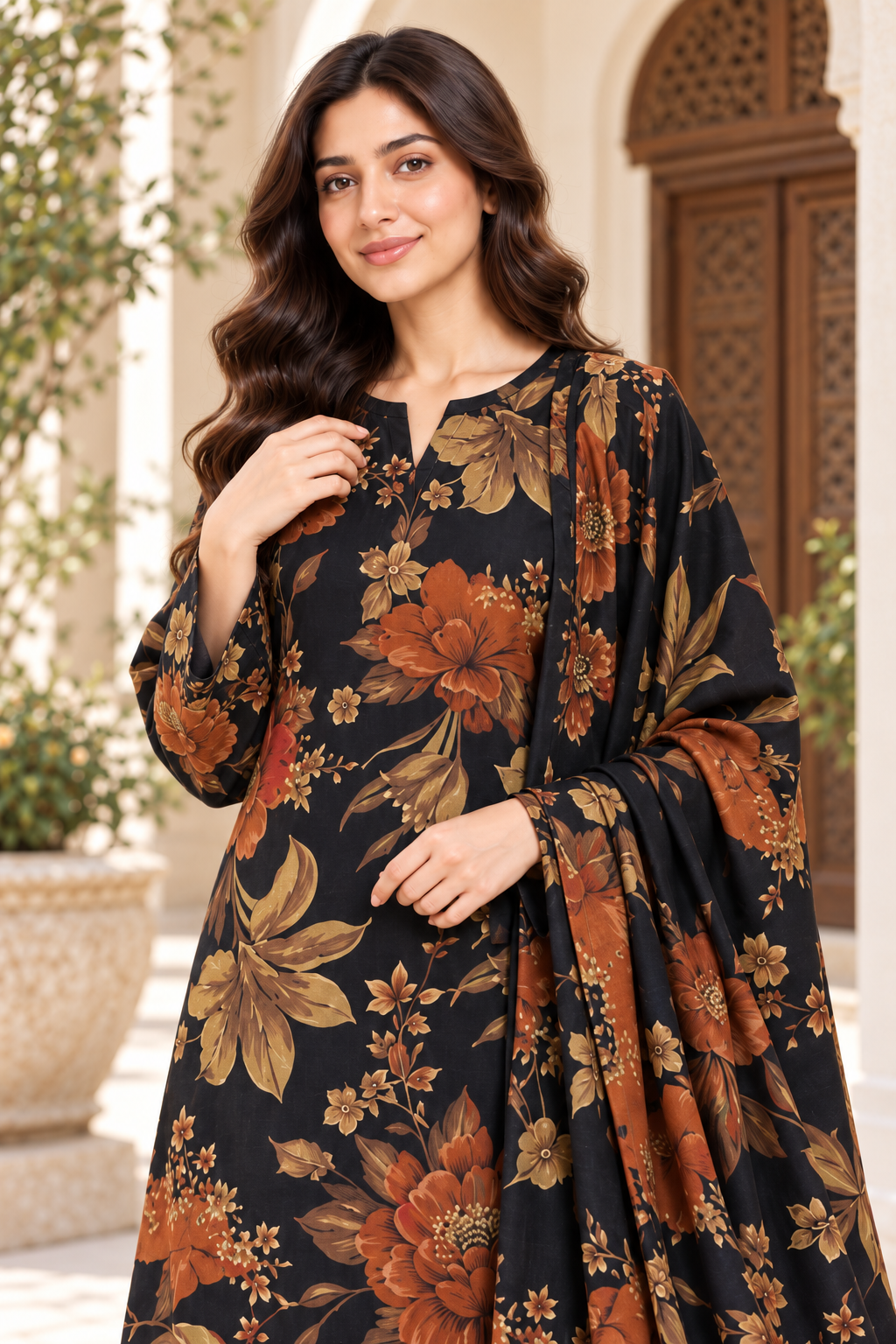 Karandi — black botanical front detail