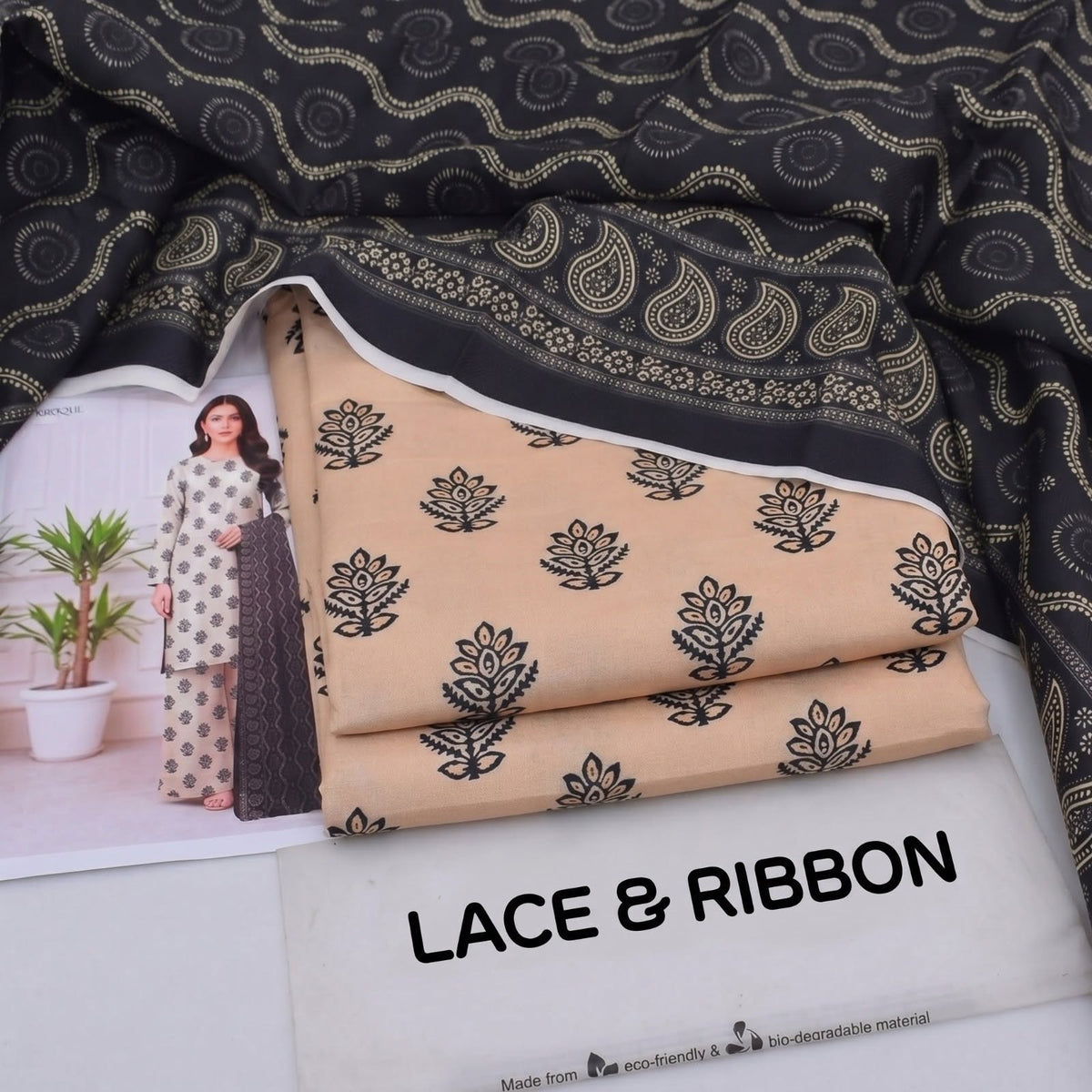 Karandi design 10 — actual supplied unstitched fabric photograph