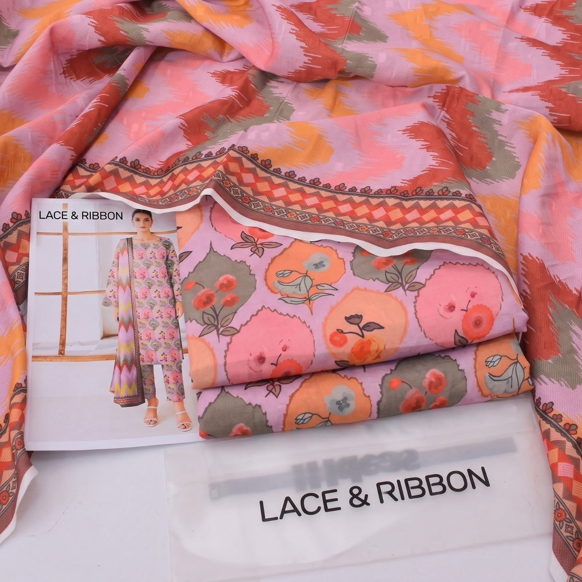 Karandi design 7 — actual supplied unstitched fabric photograph
