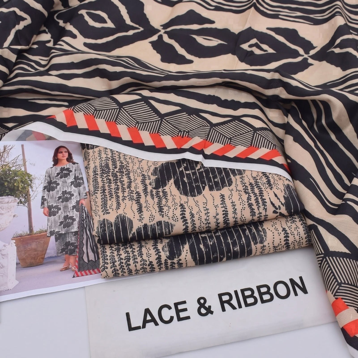 Karandi design 9 — actual supplied unstitched fabric photograph