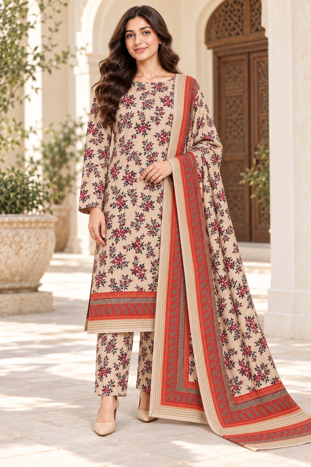 Karandi — ivory crimson front