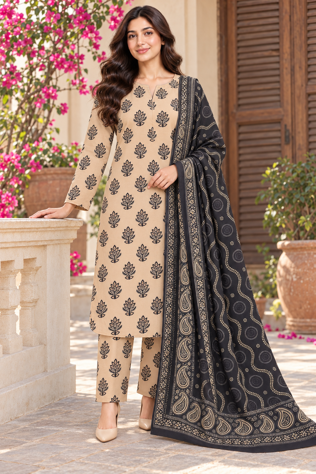 Karandi — sand black booti front