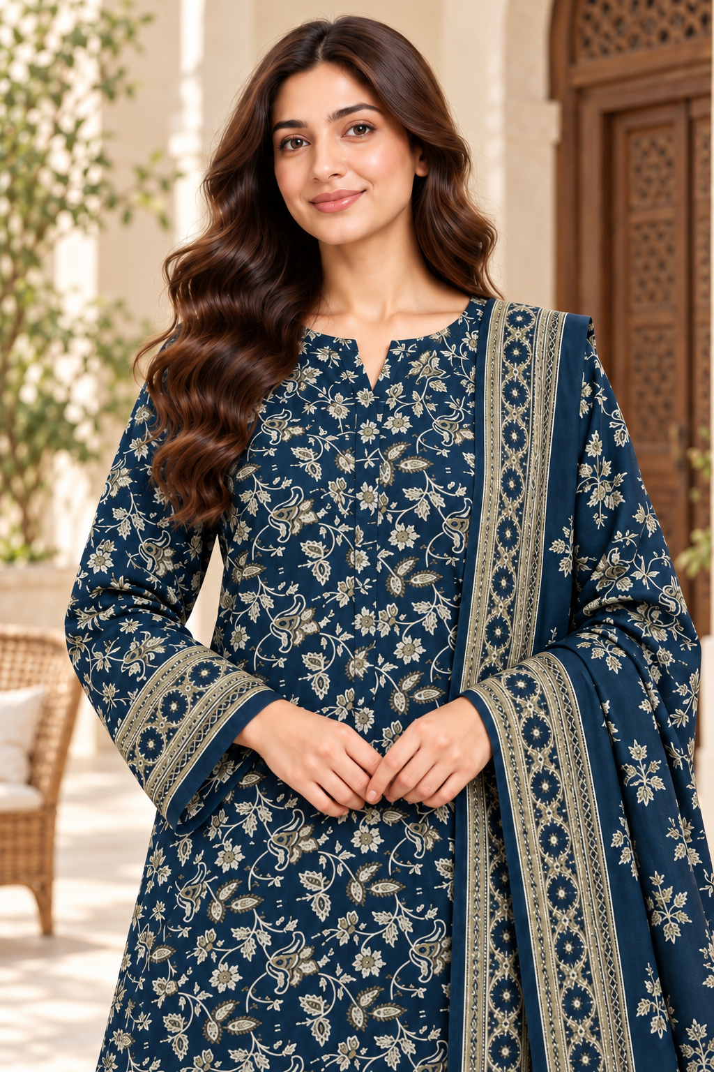 Cambric cotton — navy verandah front
