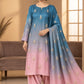Shamoze silk in blue & blush: original front model photograph