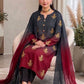 Shamoze silk in charcoal & burgundy: original front model photograph